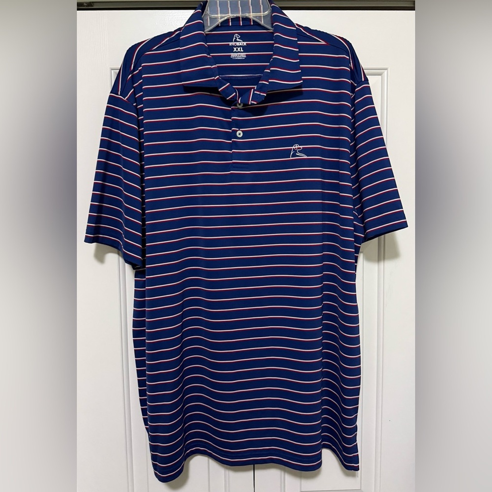 Rhoback Mens XXL Red White Blue Striped Polyester USA Flag Polo Shirt